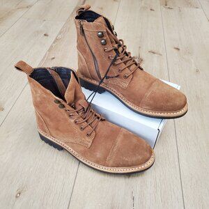 Frye Russell Mens Boots Tan Leather Suede Cap FR41606 Lace Zip Up Size 8 NEW